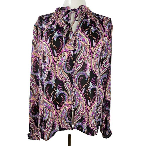 Rose + Olive Size XL Purple Paisley Blouse Top Long Sleeve Top Boho - Picture 1 of 11